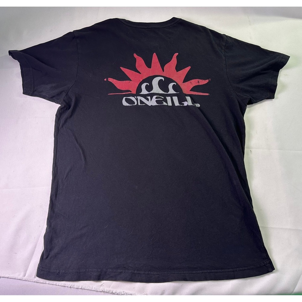 O'Neill T-Shirt Medium M Black Sun Wave‎ Logo Graphic Surf Beach Standard Fit
